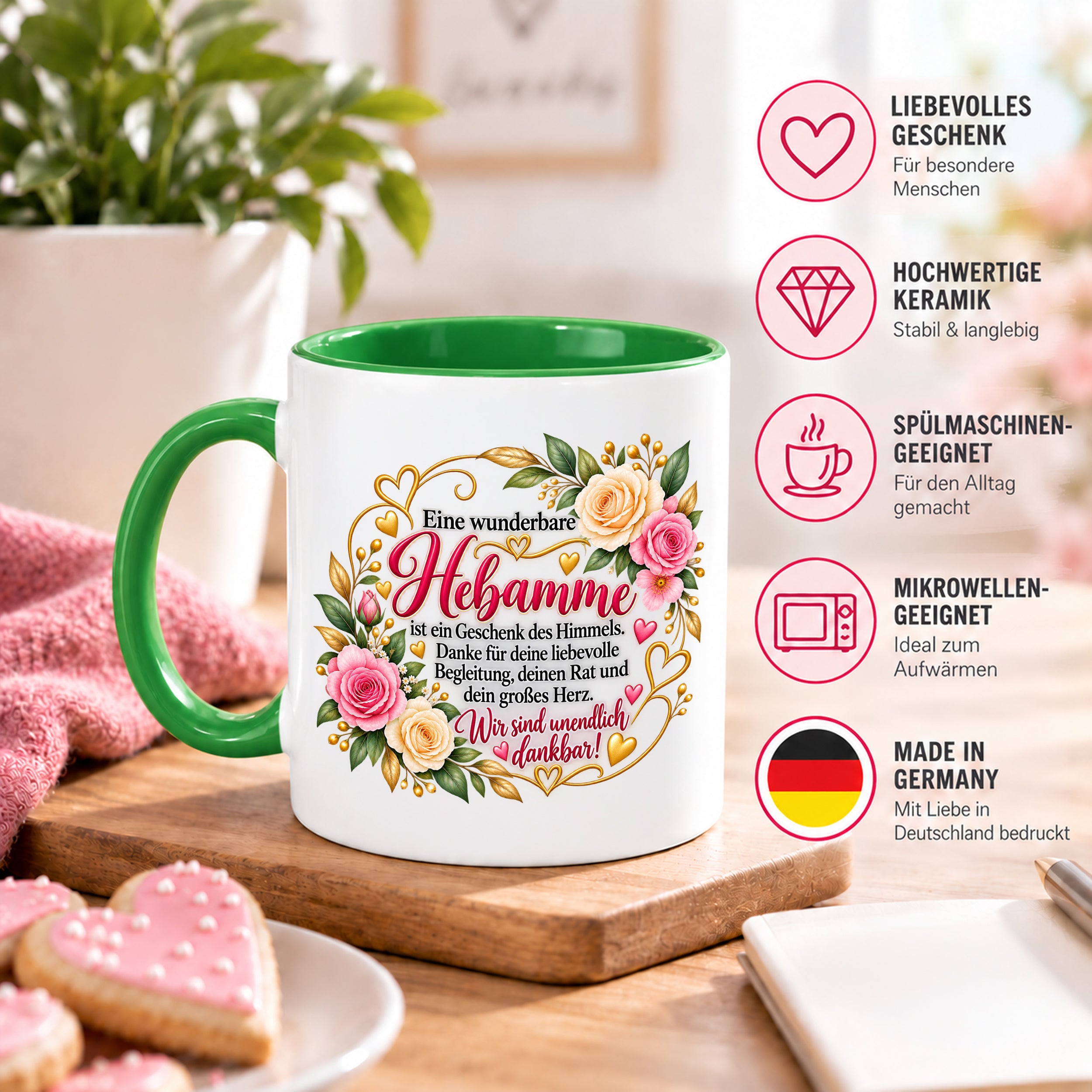 Herzbotschaft Tasse Hebamme – Geschenk des Himmels – Dankeschön Geschenk