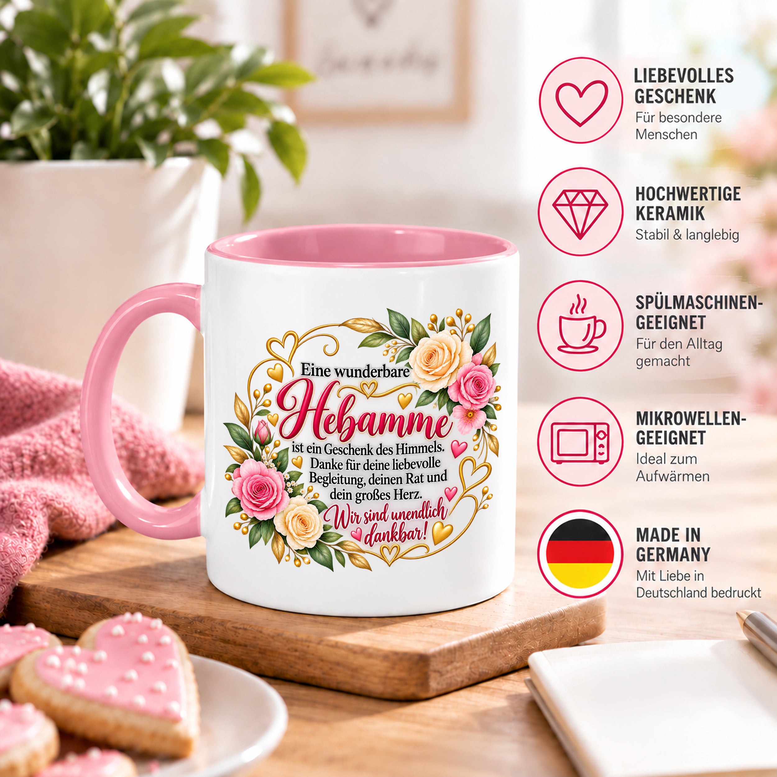 Herzbotschaft Tasse Hebamme – Geschenk des Himmels – Dankeschön Geschenk