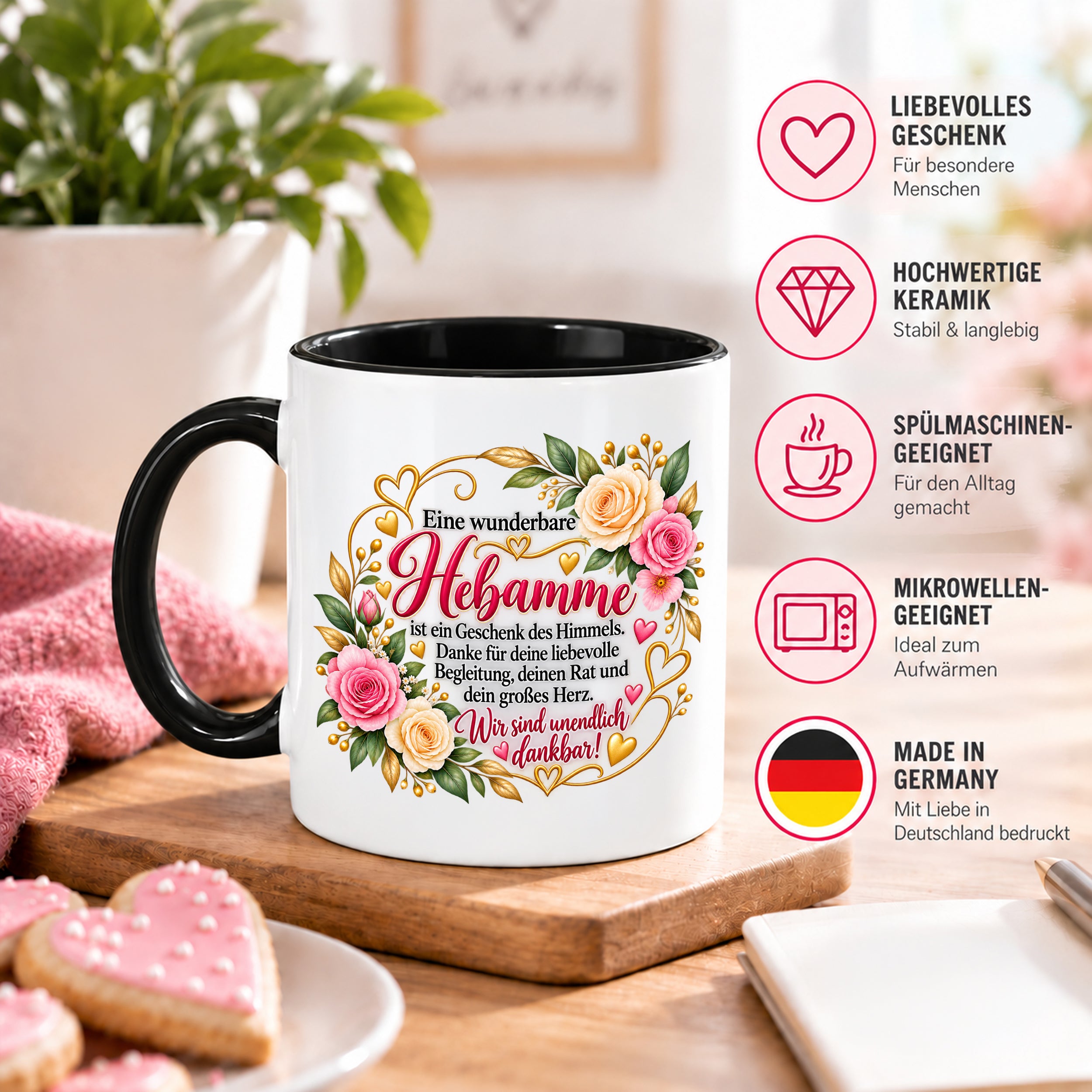Herzbotschaft Tasse Hebamme – Geschenk des Himmels – Dankeschön Geschenk