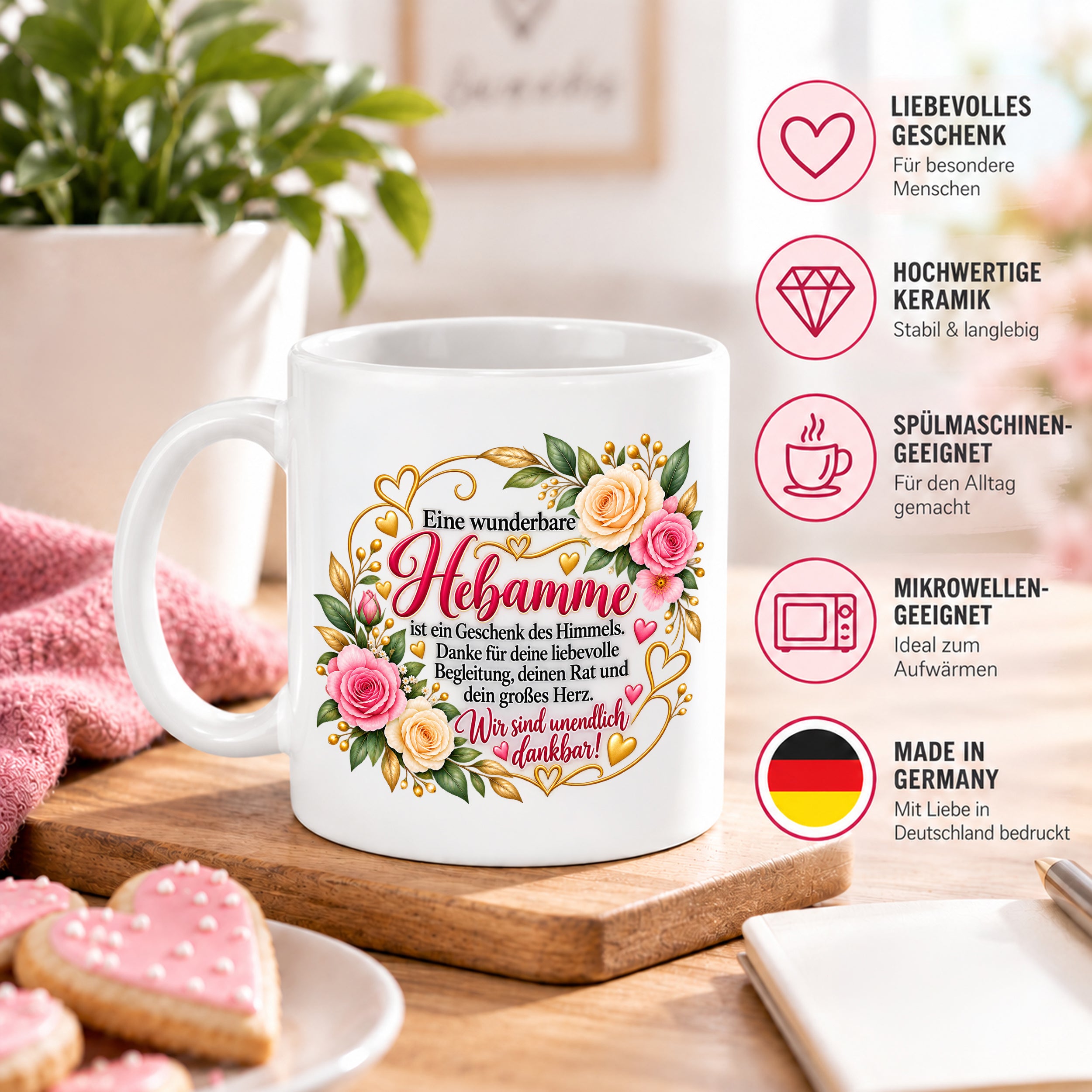 Herzbotschaft Tasse Hebamme – Geschenk des Himmels – Dankeschön Geschenk
