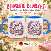 Herzbotschaft Tasse für Schwester, Glück ist eine Schwester wie dich zu haben, liebevolles Schwester Geschenk mit Rosen Lavendel und Schmetterling, Geschenk für beste Schwester zum Geburtstag, Weihnachten oder einfach so, 330 ml Keramiktasse