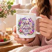 Herzbotschaft Tasse für Schwester, Glück ist eine Schwester wie dich zu haben, liebevolles Schwester Geschenk mit Rosen Lavendel und Schmetterling, Geschenk für beste Schwester zum Geburtstag, Weihnachten oder einfach so, 330 ml Keramiktasse