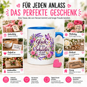 Herzbotschaft Tasse für Schwester, Glück ist eine Schwester wie dich zu haben, liebevolles Schwester Geschenk mit Rosen Lavendel und Schmetterling, Geschenk für beste Schwester zum Geburtstag, Weihnachten oder einfach so, 330 ml Keramiktasse