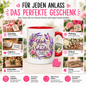 Herzbotschaft Tasse für Schwester, Glück ist eine Schwester wie dich zu haben, liebevolles Schwester Geschenk mit Rosen Lavendel und Schmetterling, Geschenk für beste Schwester zum Geburtstag, Weihnachten oder einfach so, 330 ml Keramiktasse