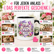 Herzbotschaft Tasse für Schwester, Glück ist eine Schwester wie dich zu haben, liebevolles Schwester Geschenk mit Rosen Lavendel und Schmetterling, Geschenk für beste Schwester zum Geburtstag, Weihnachten oder einfach so, 330 ml Keramiktasse