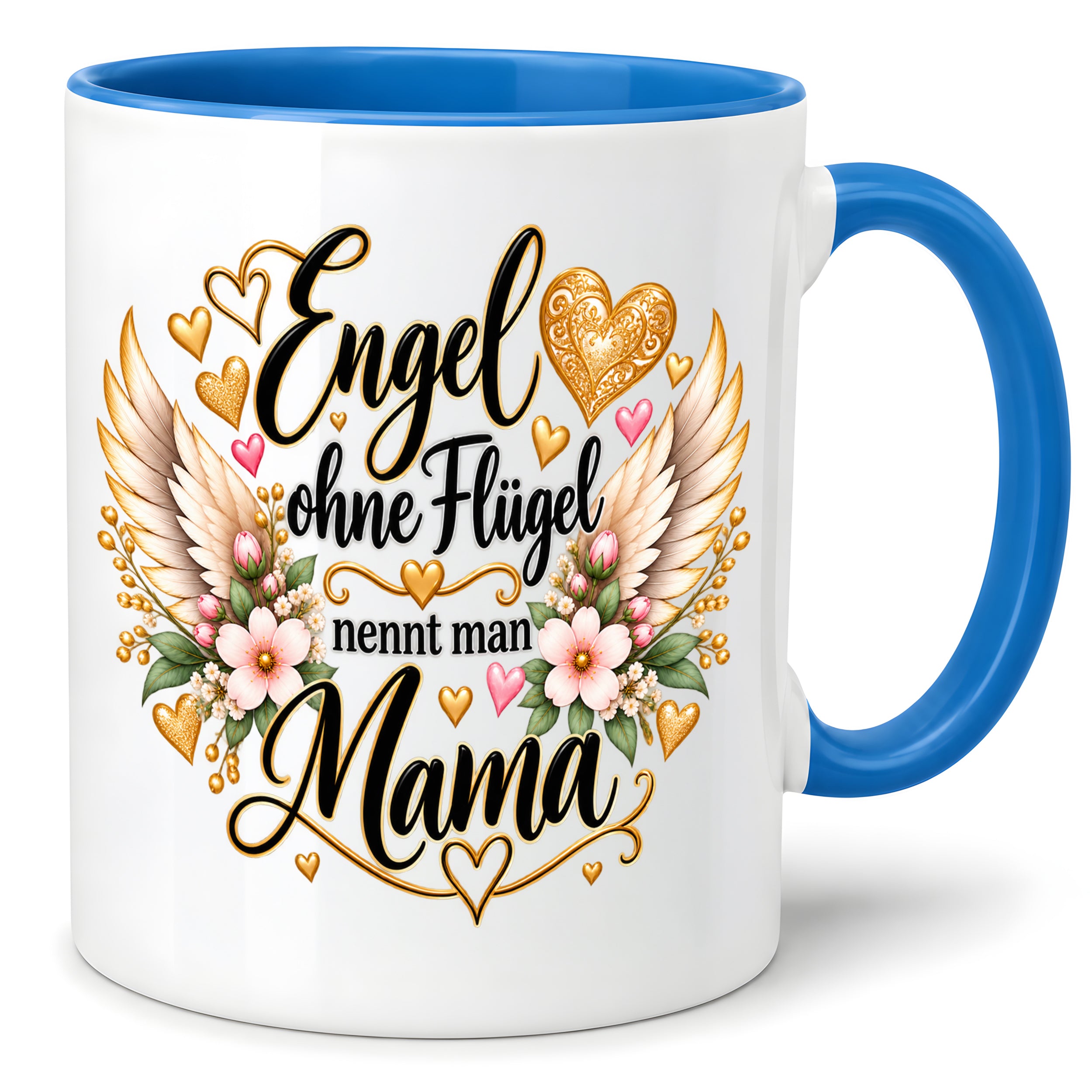 Herzbotschaft Tasse für Mama, Engel ohne Flügel nennt man Mama, liebevolles Geschenk für Mutter mit Engelsflügeln, Geschenkidee zum Muttertag, Geburtstag, Weihnachten oder einfach so, 330 ml Keramiktasse