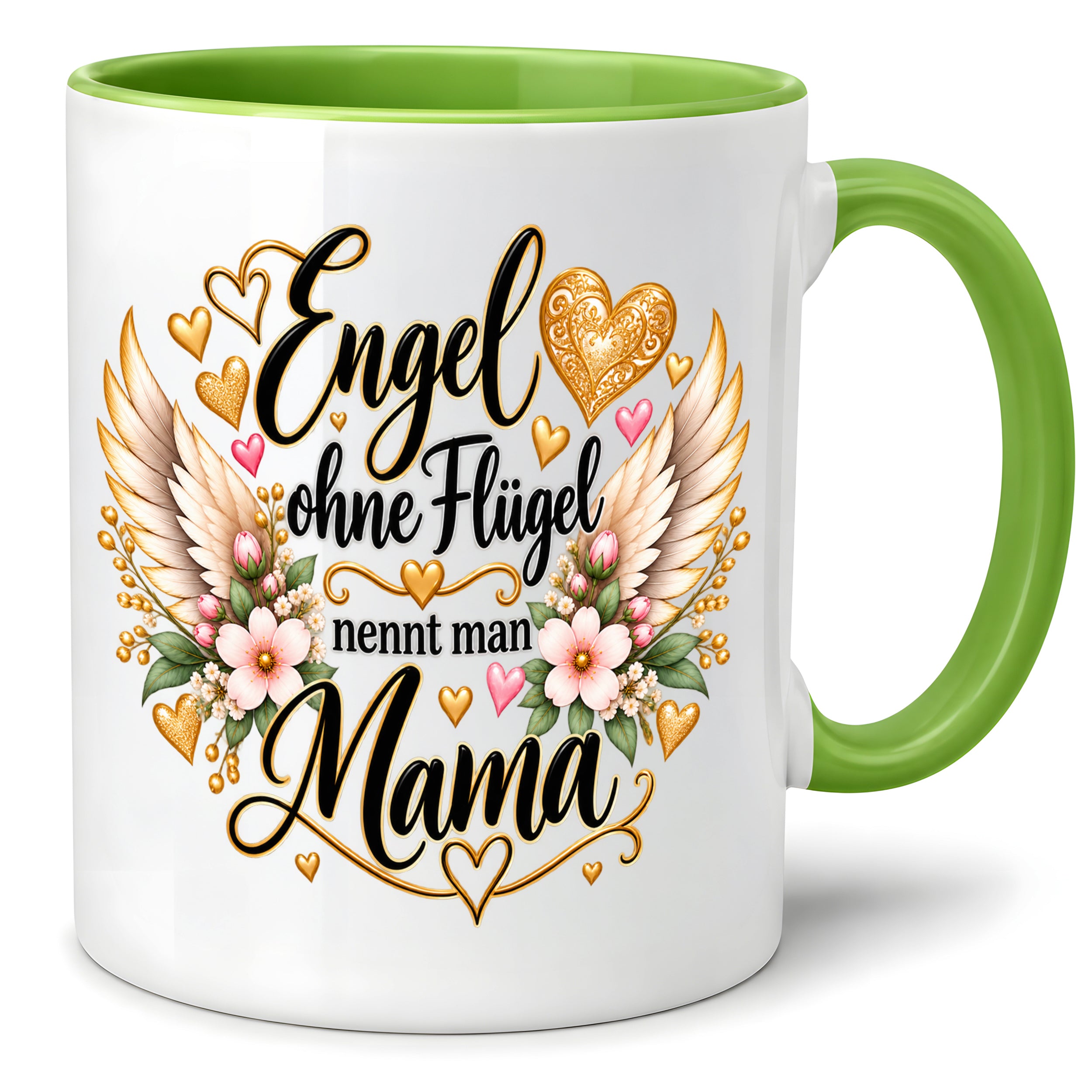 Herzbotschaft Tasse für Mama, Engel ohne Flügel nennt man Mama, liebevolles Geschenk für Mutter mit Engelsflügeln, Geschenkidee zum Muttertag, Geburtstag, Weihnachten oder einfach so, 330 ml Keramiktasse