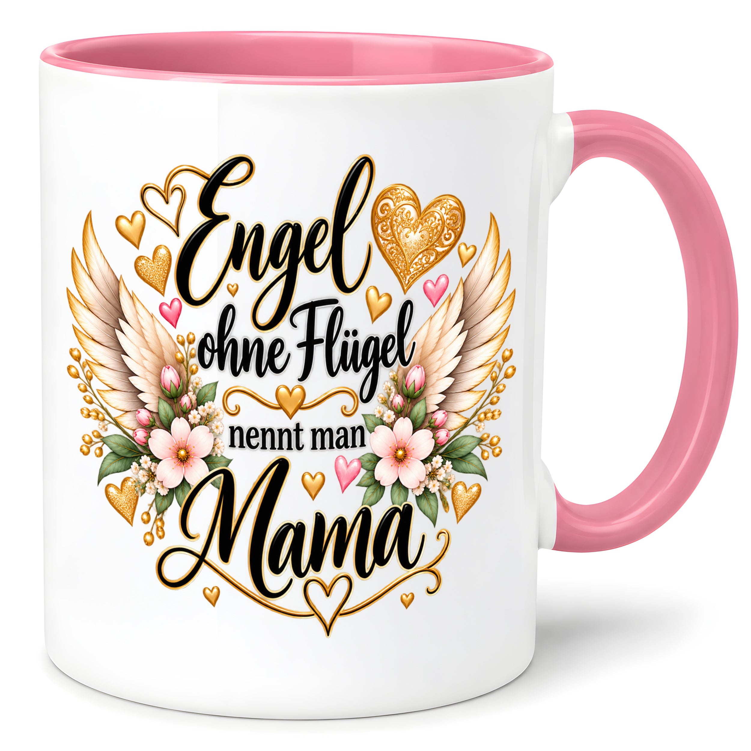 Herzbotschaft Tasse für Mama, Engel ohne Flügel nennt man Mama, liebevolles Geschenk für Mutter mit Engelsflügeln, Geschenkidee zum Muttertag, Geburtstag, Weihnachten oder einfach so, 330 ml Keramiktasse