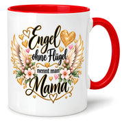 Herzbotschaft Tasse für Mama, Engel ohne Flügel nennt man Mama, liebevolles Geschenk für Mutter mit Engelsflügeln, Geschenkidee zum Muttertag, Geburtstag, Weihnachten oder einfach so, 330 ml Keramiktasse