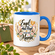 Herzbotschaft Tasse für Mama, Engel ohne Flügel nennt man Mama, liebevolles Geschenk für Mutter mit Engelsflügeln, Geschenkidee zum Muttertag, Geburtstag, Weihnachten oder einfach so, 330 ml Keramiktasse