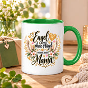 Herzbotschaft Tasse für Mama, Engel ohne Flügel nennt man Mama, liebevolles Geschenk für Mutter mit Engelsflügeln, Geschenkidee zum Muttertag, Geburtstag, Weihnachten oder einfach so, 330 ml Keramiktasse