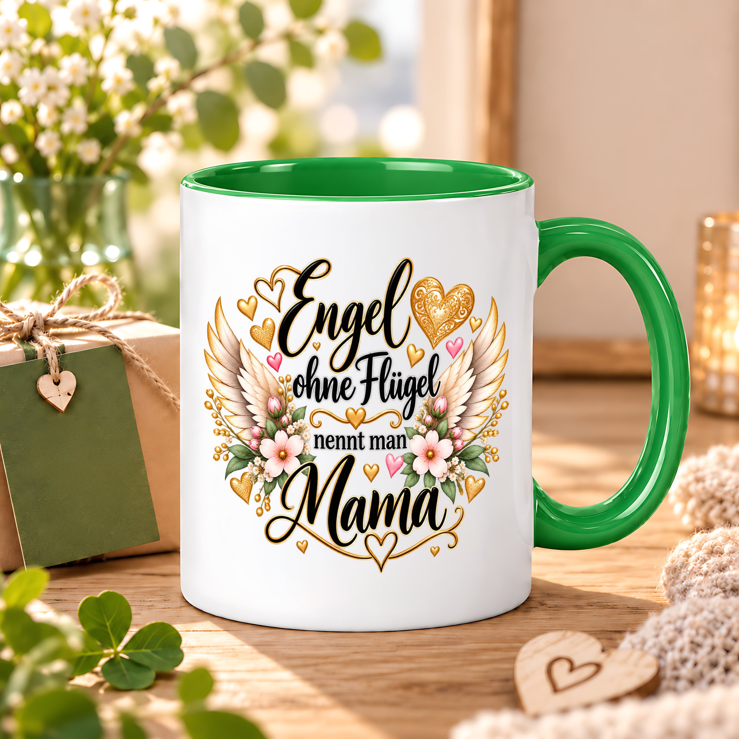 Herzbotschaft Tasse für Mama, Engel ohne Flügel nennt man Mama, liebevolles Geschenk für Mutter mit Engelsflügeln, Geschenkidee zum Muttertag, Geburtstag, Weihnachten oder einfach so, 330 ml Keramiktasse