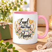 Herzbotschaft Tasse für Mama, Engel ohne Flügel nennt man Mama, liebevolles Geschenk für Mutter mit Engelsflügeln, Geschenkidee zum Muttertag, Geburtstag, Weihnachten oder einfach so, 330 ml Keramiktasse