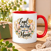 Herzbotschaft Tasse für Mama, Engel ohne Flügel nennt man Mama, liebevolles Geschenk für Mutter mit Engelsflügeln, Geschenkidee zum Muttertag, Geburtstag, Weihnachten oder einfach so, 330 ml Keramiktasse