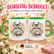 Herzbotschaft Tasse für Mama, Engel ohne Flügel nennt man Mama, liebevolles Geschenk für Mutter mit Engelsflügeln, Geschenkidee zum Muttertag, Geburtstag, Weihnachten oder einfach so, 330 ml Keramiktasse