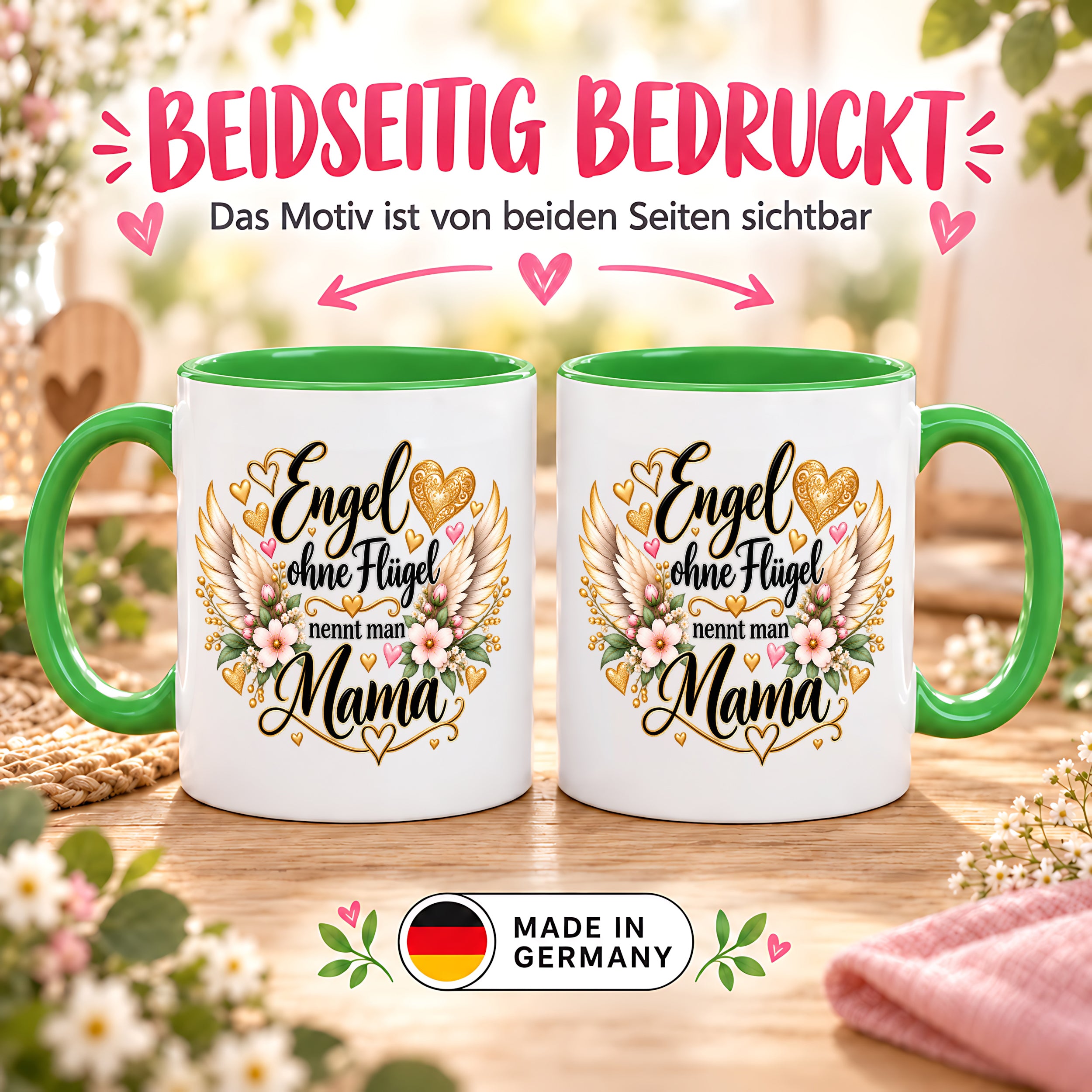 Herzbotschaft Tasse für Mama, Engel ohne Flügel nennt man Mama, liebevolles Geschenk für Mutter mit Engelsflügeln, Geschenkidee zum Muttertag, Geburtstag, Weihnachten oder einfach so, 330 ml Keramiktasse