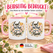 Herzbotschaft Tasse für Mama, Engel ohne Flügel nennt man Mama, liebevolles Geschenk für Mutter mit Engelsflügeln, Geschenkidee zum Muttertag, Geburtstag, Weihnachten oder einfach so, 330 ml Keramiktasse