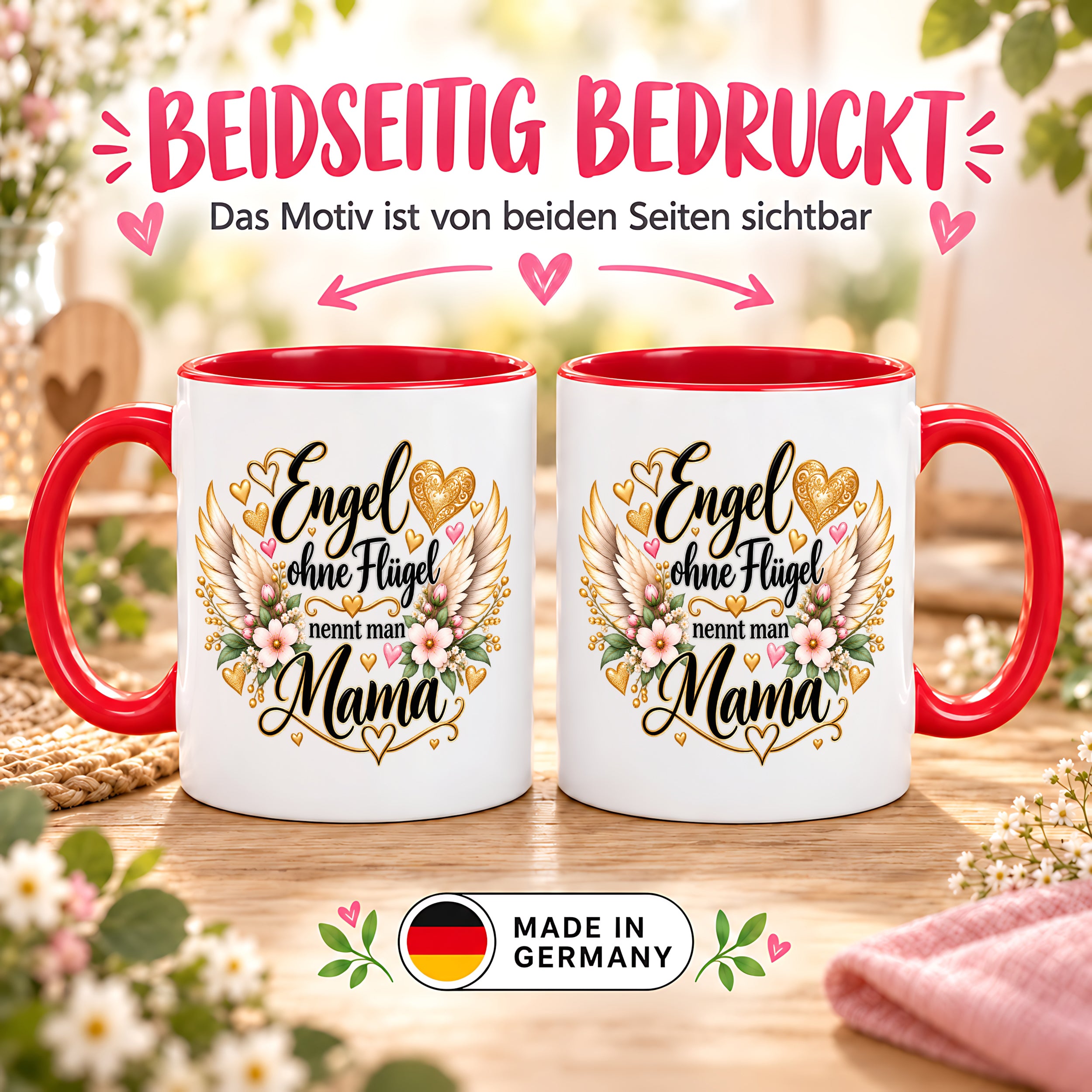 Herzbotschaft Tasse für Mama, Engel ohne Flügel nennt man Mama, liebevolles Geschenk für Mutter mit Engelsflügeln, Geschenkidee zum Muttertag, Geburtstag, Weihnachten oder einfach so, 330 ml Keramiktasse