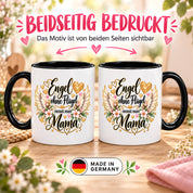 Herzbotschaft Tasse für Mama, Engel ohne Flügel nennt man Mama, liebevolles Geschenk für Mutter mit Engelsflügeln, Geschenkidee zum Muttertag, Geburtstag, Weihnachten oder einfach so, 330 ml Keramiktasse