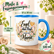 Herzbotschaft Tasse für Mama, Engel ohne Flügel nennt man Mama, liebevolles Geschenk für Mutter mit Engelsflügeln, Geschenkidee zum Muttertag, Geburtstag, Weihnachten oder einfach so, 330 ml Keramiktasse