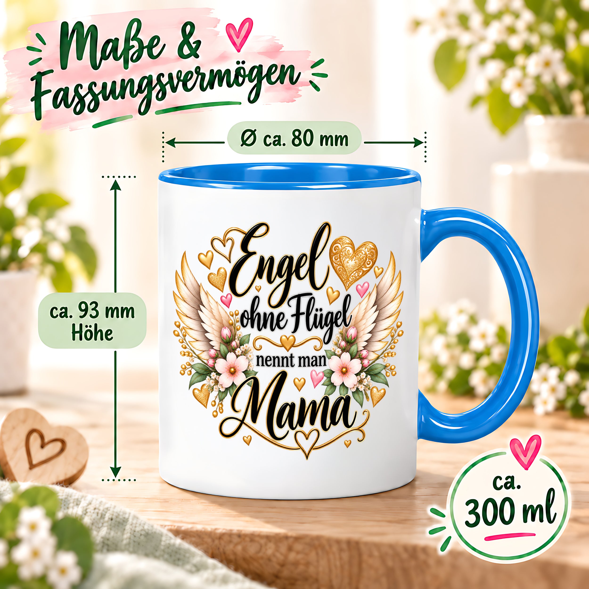 Herzbotschaft Tasse für Mama, Engel ohne Flügel nennt man Mama, liebevolles Geschenk für Mutter mit Engelsflügeln, Geschenkidee zum Muttertag, Geburtstag, Weihnachten oder einfach so, 330 ml Keramiktasse