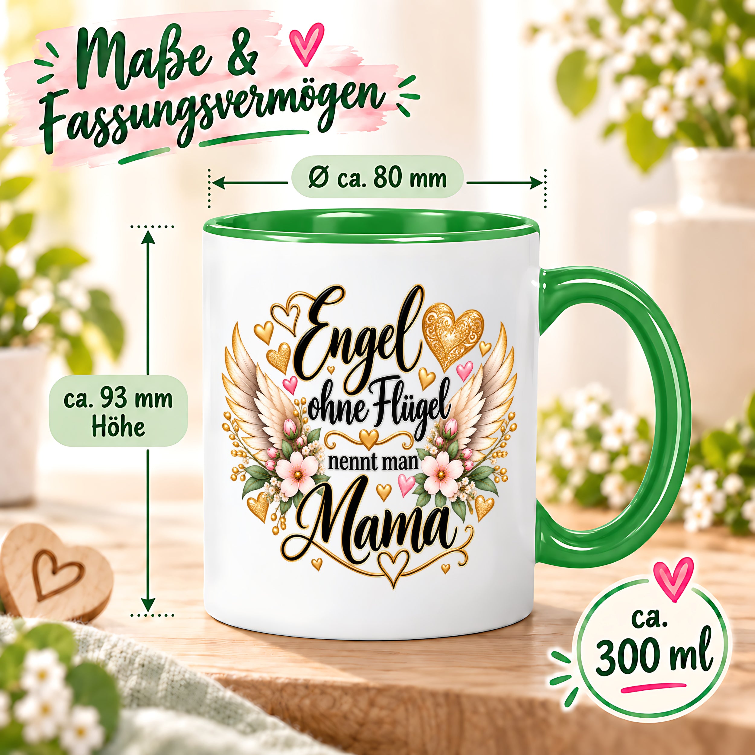 Herzbotschaft Tasse für Mama, Engel ohne Flügel nennt man Mama, liebevolles Geschenk für Mutter mit Engelsflügeln, Geschenkidee zum Muttertag, Geburtstag, Weihnachten oder einfach so, 330 ml Keramiktasse