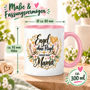 Herzbotschaft Tasse für Mama, Engel ohne Flügel nennt man Mama, liebevolles Geschenk für Mutter mit Engelsflügeln, Geschenkidee zum Muttertag, Geburtstag, Weihnachten oder einfach so, 330 ml Keramiktasse