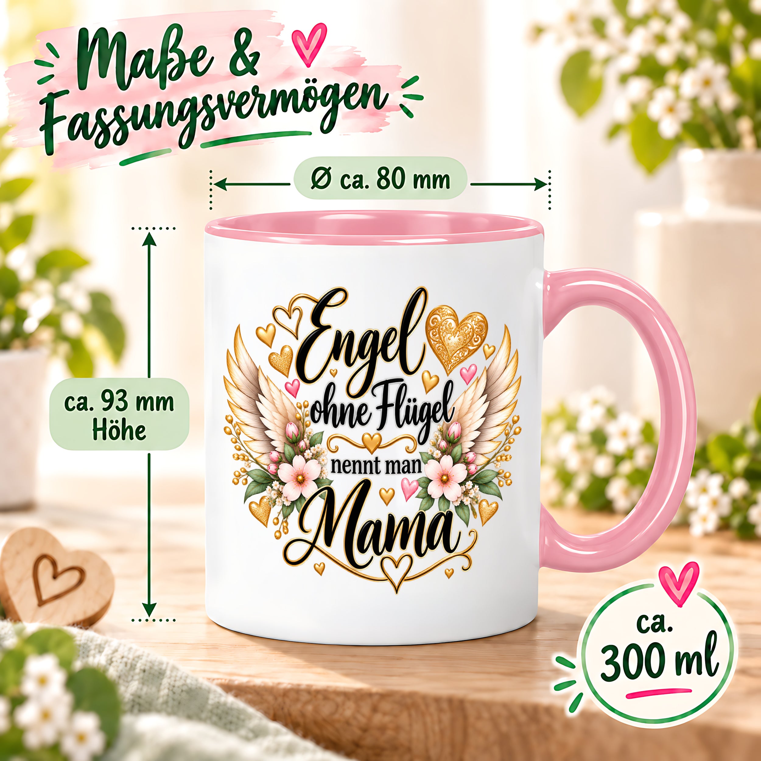 Herzbotschaft Tasse für Mama, Engel ohne Flügel nennt man Mama, liebevolles Geschenk für Mutter mit Engelsflügeln, Geschenkidee zum Muttertag, Geburtstag, Weihnachten oder einfach so, 330 ml Keramiktasse