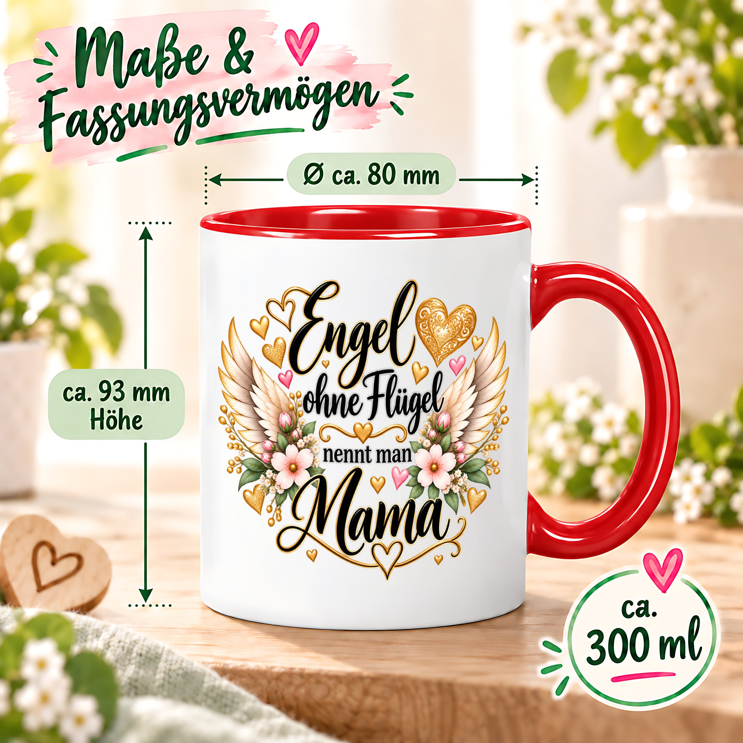 Herzbotschaft Tasse für Mama, Engel ohne Flügel nennt man Mama, liebevolles Geschenk für Mutter mit Engelsflügeln, Geschenkidee zum Muttertag, Geburtstag, Weihnachten oder einfach so, 330 ml Keramiktasse