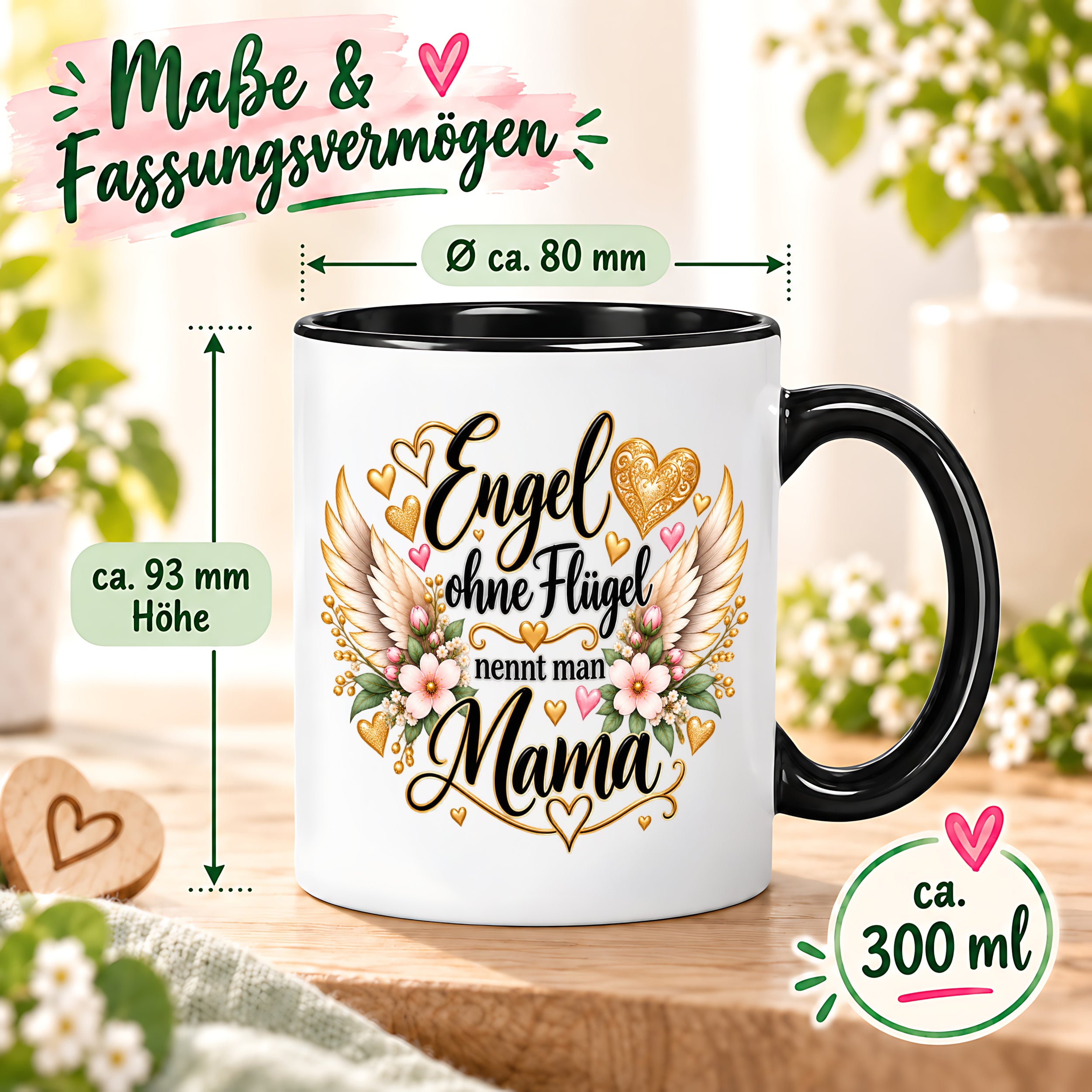 Herzbotschaft Tasse für Mama, Engel ohne Flügel nennt man Mama, liebevolles Geschenk für Mutter mit Engelsflügeln, Geschenkidee zum Muttertag, Geburtstag, Weihnachten oder einfach so, 330 ml Keramiktasse