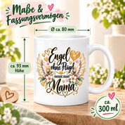 Herzbotschaft Tasse für Mama, Engel ohne Flügel nennt man Mama, liebevolles Geschenk für Mutter mit Engelsflügeln, Geschenkidee zum Muttertag, Geburtstag, Weihnachten oder einfach so, 330 ml Keramiktasse