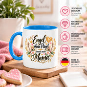 Herzbotschaft Tasse für Mama, Engel ohne Flügel nennt man Mama, liebevolles Geschenk für Mutter mit Engelsflügeln, Geschenkidee zum Muttertag, Geburtstag, Weihnachten oder einfach so, 330 ml Keramiktasse