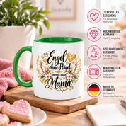 Herzbotschaft Tasse für Mama, Engel ohne Flügel nennt man Mama, liebevolles Geschenk für Mutter mit Engelsflügeln, Geschenkidee zum Muttertag, Geburtstag, Weihnachten oder einfach so, 330 ml Keramiktasse