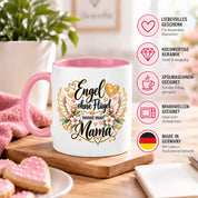 Herzbotschaft Tasse für Mama, Engel ohne Flügel nennt man Mama, liebevolles Geschenk für Mutter mit Engelsflügeln, Geschenkidee zum Muttertag, Geburtstag, Weihnachten oder einfach so, 330 ml Keramiktasse