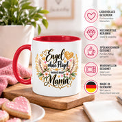 Herzbotschaft Tasse für Mama, Engel ohne Flügel nennt man Mama, liebevolles Geschenk für Mutter mit Engelsflügeln, Geschenkidee zum Muttertag, Geburtstag, Weihnachten oder einfach so, 330 ml Keramiktasse