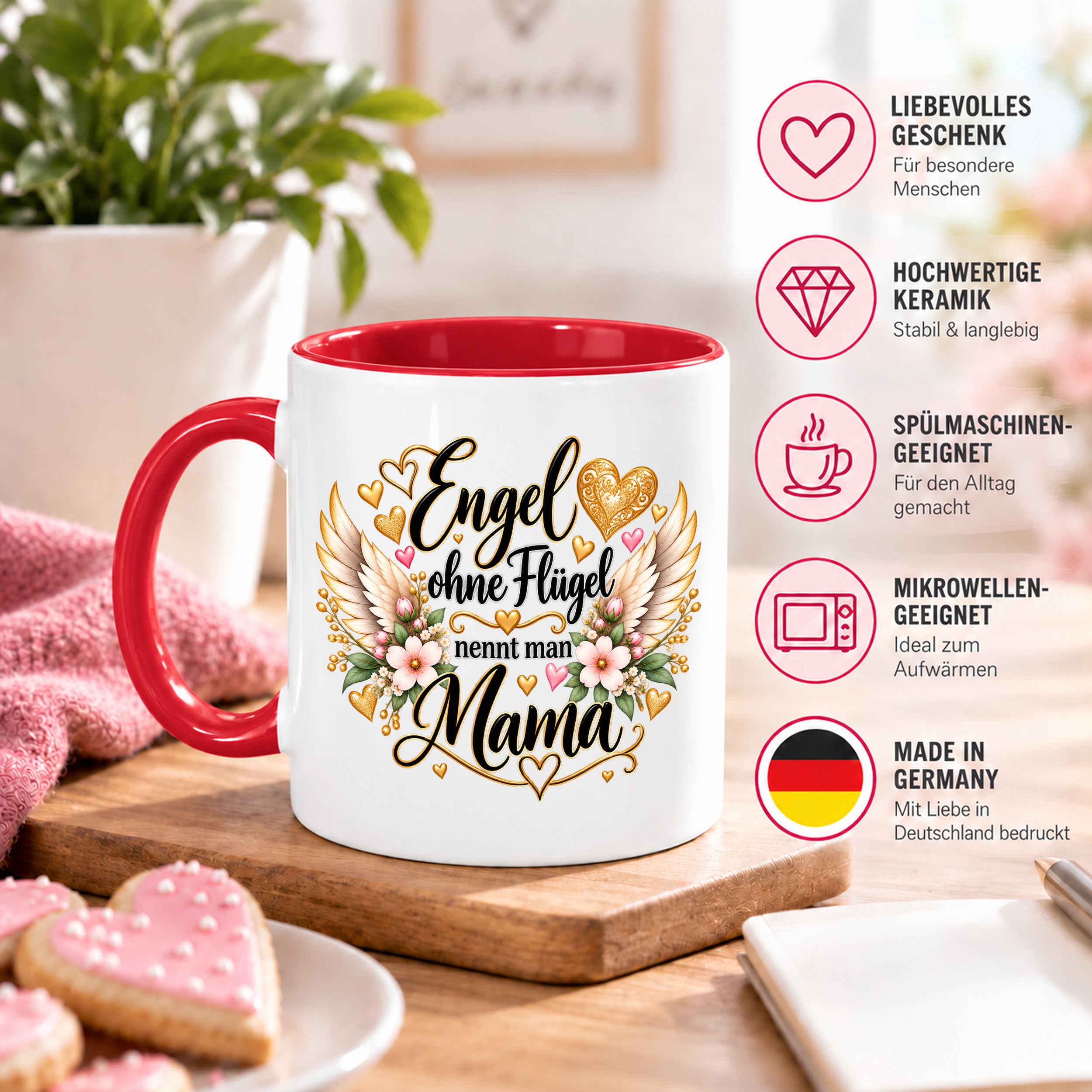 Herzbotschaft Tasse für Mama, Engel ohne Flügel nennt man Mama, liebevolles Geschenk für Mutter mit Engelsflügeln, Geschenkidee zum Muttertag, Geburtstag, Weihnachten oder einfach so, 330 ml Keramiktasse
