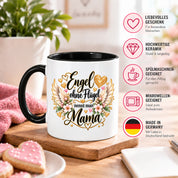 Herzbotschaft Tasse für Mama, Engel ohne Flügel nennt man Mama, liebevolles Geschenk für Mutter mit Engelsflügeln, Geschenkidee zum Muttertag, Geburtstag, Weihnachten oder einfach so, 330 ml Keramiktasse