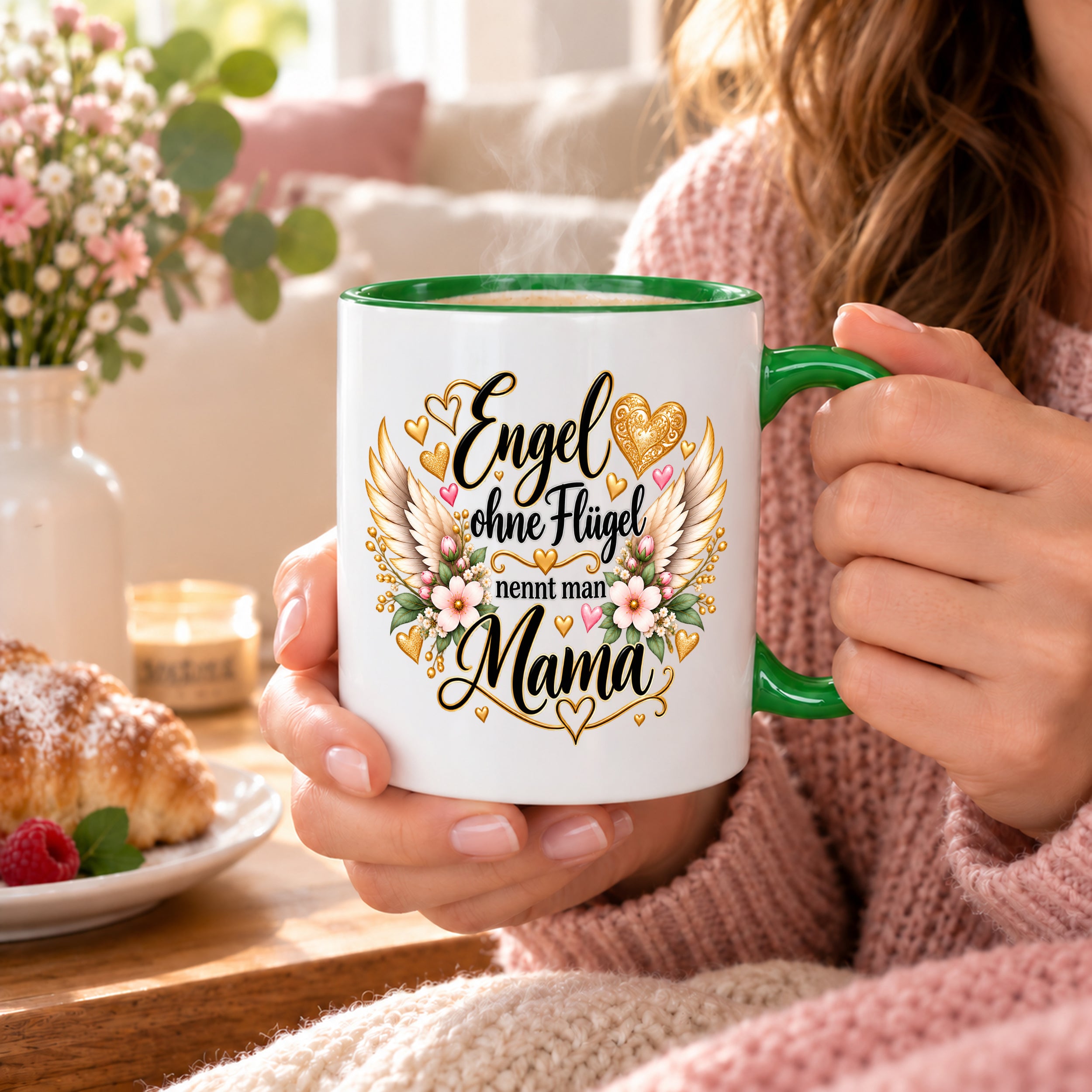 Herzbotschaft Tasse für Mama, Engel ohne Flügel nennt man Mama, liebevolles Geschenk für Mutter mit Engelsflügeln, Geschenkidee zum Muttertag, Geburtstag, Weihnachten oder einfach so, 330 ml Keramiktasse