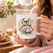 Herzbotschaft Tasse für Mama, Engel ohne Flügel nennt man Mama, liebevolles Geschenk für Mutter mit Engelsflügeln, Geschenkidee zum Muttertag, Geburtstag, Weihnachten oder einfach so, 330 ml Keramiktasse