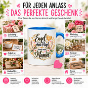 Herzbotschaft Tasse für Mama, Engel ohne Flügel nennt man Mama, liebevolles Geschenk für Mutter mit Engelsflügeln, Geschenkidee zum Muttertag, Geburtstag, Weihnachten oder einfach so, 330 ml Keramiktasse