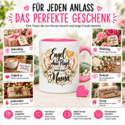 Herzbotschaft Tasse für Mama, Engel ohne Flügel nennt man Mama, liebevolles Geschenk für Mutter mit Engelsflügeln, Geschenkidee zum Muttertag, Geburtstag, Weihnachten oder einfach so, 330 ml Keramiktasse