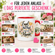Herzbotschaft Tasse für Mama, Engel ohne Flügel nennt man Mama, liebevolles Geschenk für Mutter mit Engelsflügeln, Geschenkidee zum Muttertag, Geburtstag, Weihnachten oder einfach so, 330 ml Keramiktasse