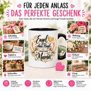 Herzbotschaft Tasse für Mama, Engel ohne Flügel nennt man Mama, liebevolles Geschenk für Mutter mit Engelsflügeln, Geschenkidee zum Muttertag, Geburtstag, Weihnachten oder einfach so, 330 ml Keramiktasse