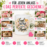 Herzbotschaft Tasse für Mama, Engel ohne Flügel nennt man Mama, liebevolles Geschenk für Mutter mit Engelsflügeln, Geschenkidee zum Muttertag, Geburtstag, Weihnachten oder einfach so, 330 ml Keramiktasse
