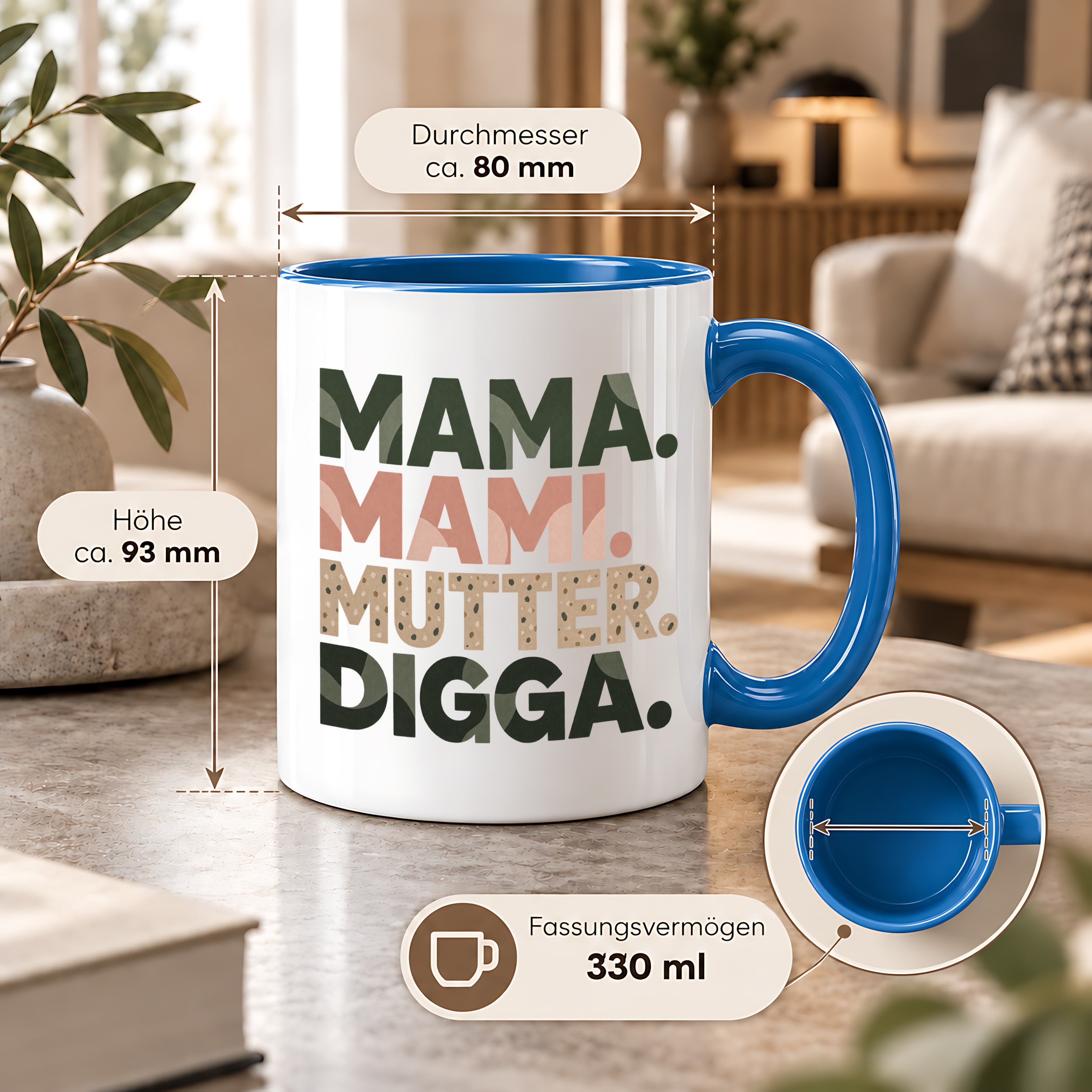 Mama Mami Mutter Digga Tasse 330 ml Lustiges Geschenk für Mama Muttertag Geburtstag Teenager Spruch Keramiktasse
