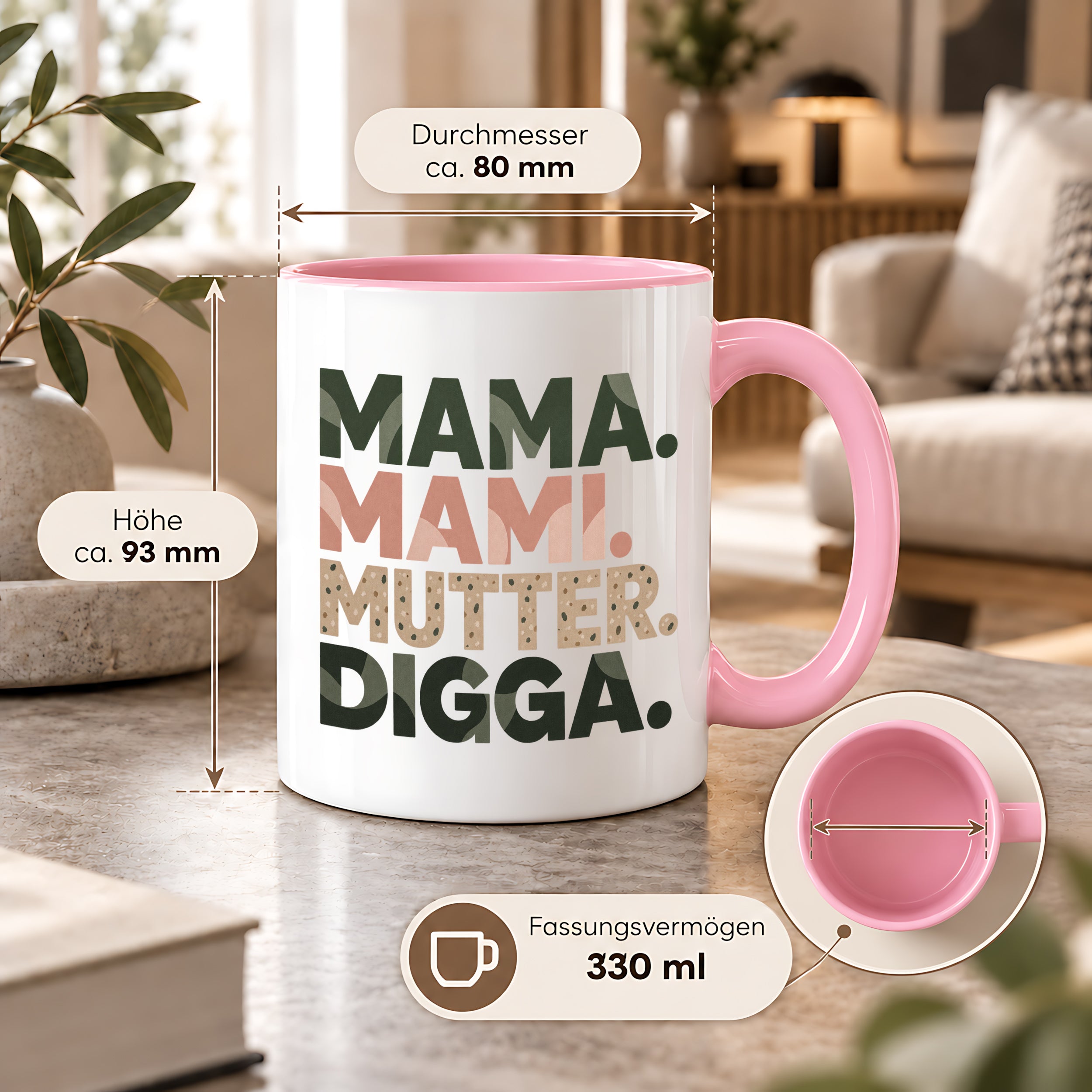 Mama Mami Mutter Digga Tasse 330 ml Lustiges Geschenk für Mama Muttertag Geburtstag Teenager Spruch Keramiktasse