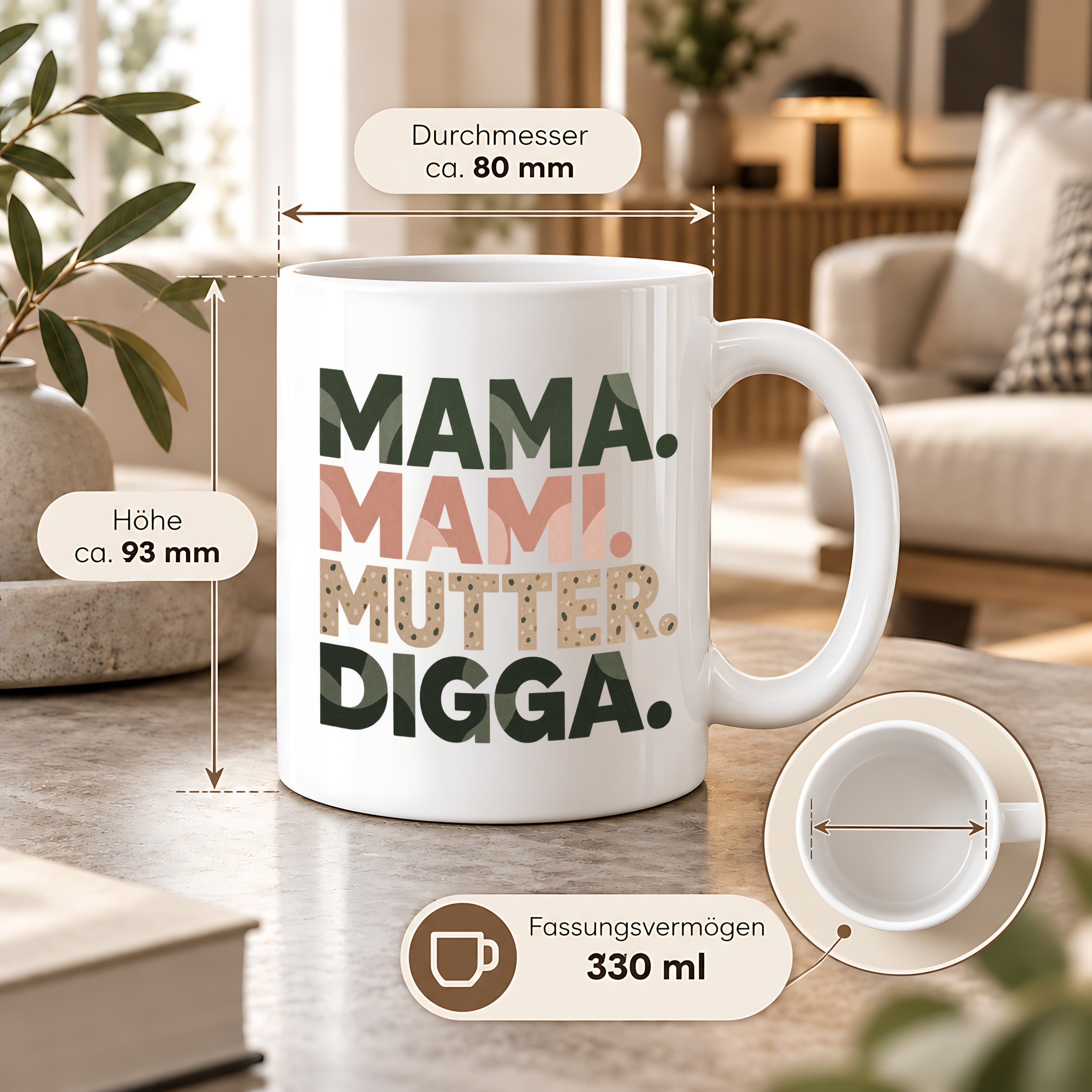Mama Mami Mutter Digga Tasse 330 ml Lustiges Geschenk für Mama Muttertag Geburtstag Teenager Spruch Keramiktasse