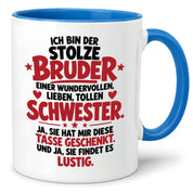 Bruder Tasse von Schwester Geschenk 330 ml Lustiger Geschwister Spruch Keramiktasse Geburtstag Weihnachten Bruder Geschenk