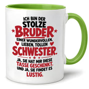 Bruder Tasse von Schwester Geschenk 330 ml Lustiger Geschwister Spruch Keramiktasse Geburtstag Weihnachten Bruder Geschenk