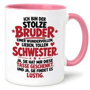 Bruder Tasse von Schwester Geschenk 330 ml Lustiger Geschwister Spruch Keramiktasse Geburtstag Weihnachten Bruder Geschenk